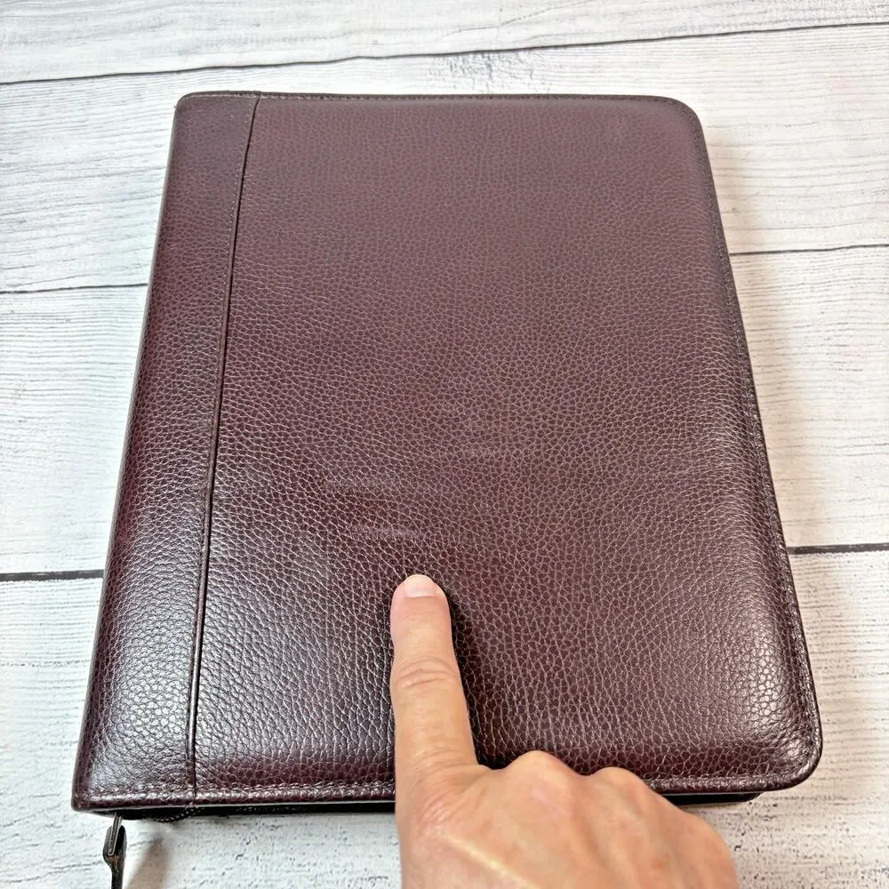 Vintage Franklin Covey Quest Brown Top Grain Leather 7 Ring Zip Planner USA